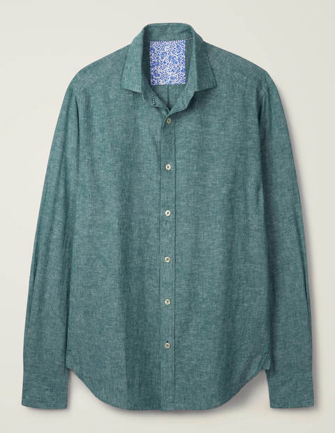 Linen Cotton Shirt - Bottle Green Chambray Linen Cotton Shirt - Bottle Green Chambray