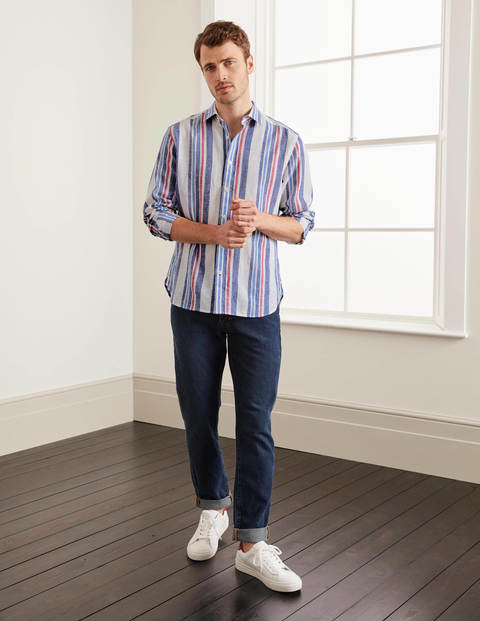 Linen Cotton Pattern Shirt - Blues Multi Stripe Linen Cotton Pattern Shirt - Blues Multi Stripe