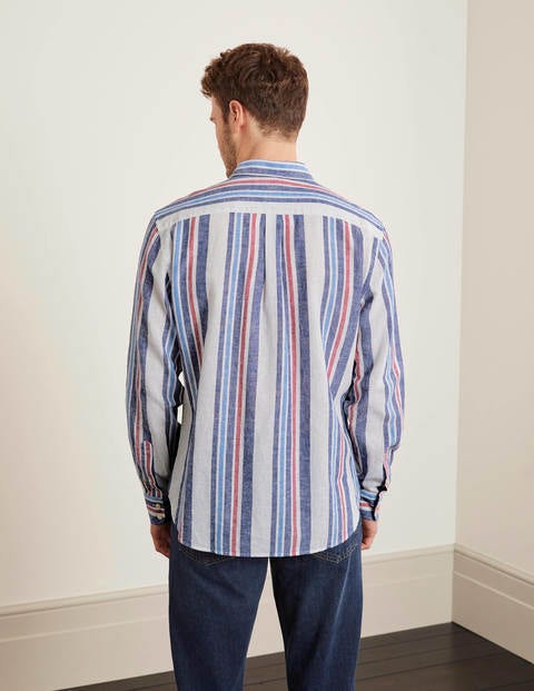 Linen Cotton Pattern Shirt - Blues Multi Stripe Linen Cotton Pattern Shirt - Blues Multi Stripe
