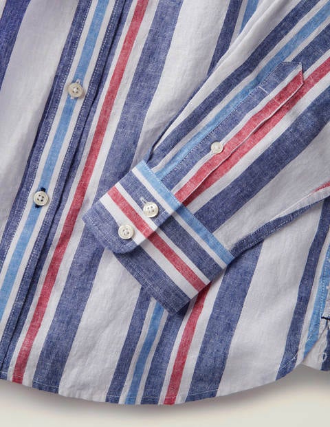 Linen Cotton Pattern Shirt - Blues Multi Stripe Linen Cotton Pattern Shirt - Blues Multi Stripe