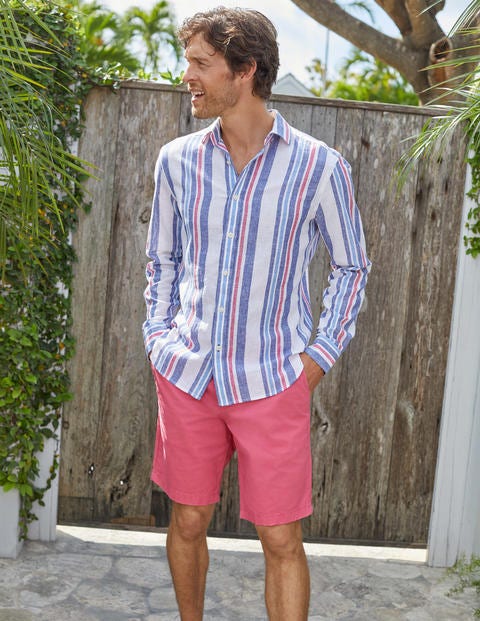 Linen Cotton Pattern Shirt - Blues Multi Stripe Linen Cotton Pattern Shirt - Blues Multi Stripe