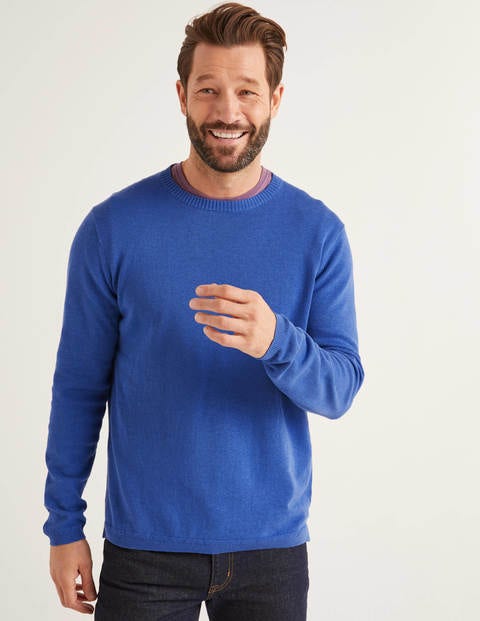 Haddon Cotton Linen Crew - Bold Blue Haddon Cotton Linen Crew - Bold Blue
