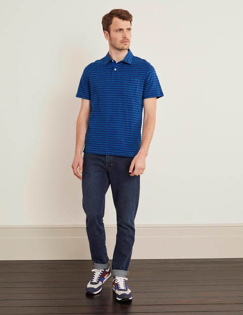 Gestreiftes Flammgarn-Poloshirt - Blautöne, Gestreift Gestreiftes Flammgarn-Poloshirt - Blautöne, Gestreift