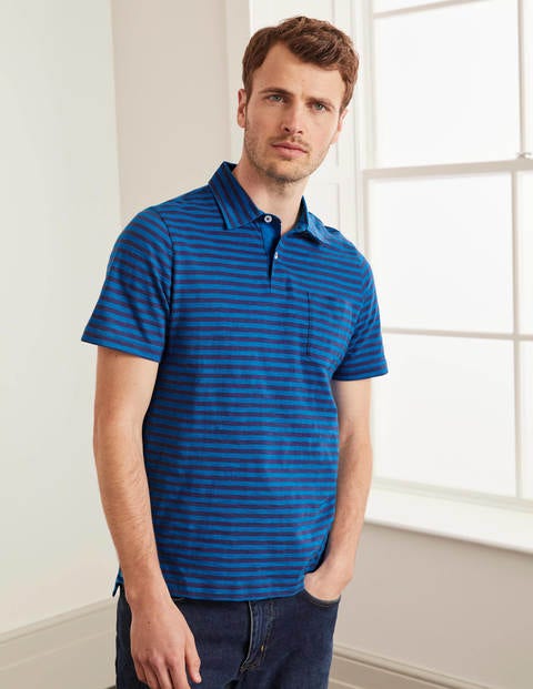 Gestreiftes Flammgarn-Poloshirt - Blautöne, Gestreift Gestreiftes Flammgarn-Poloshirt - Blautöne, Gestreift
