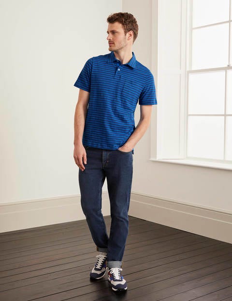 Gestreiftes Flammgarn-Poloshirt - Blautöne, Gestreift Gestreiftes Flammgarn-Poloshirt - Blautöne, Gestreift