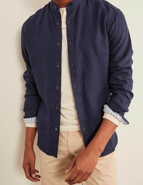 Grandad Linen Shirt - French Navy Grandad Linen Shirt - French Navy