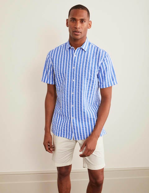Short Sleeve Shirt - Blue Seersucker Stripe Short Sleeve Shirt - Blue Seersucker Stripe