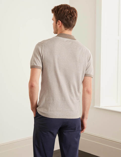 Gestreiftes Strick-Poloshirt - Hellbeige, Gestreift Gestreiftes Strick-Poloshirt - Hellbeige, Gestreift