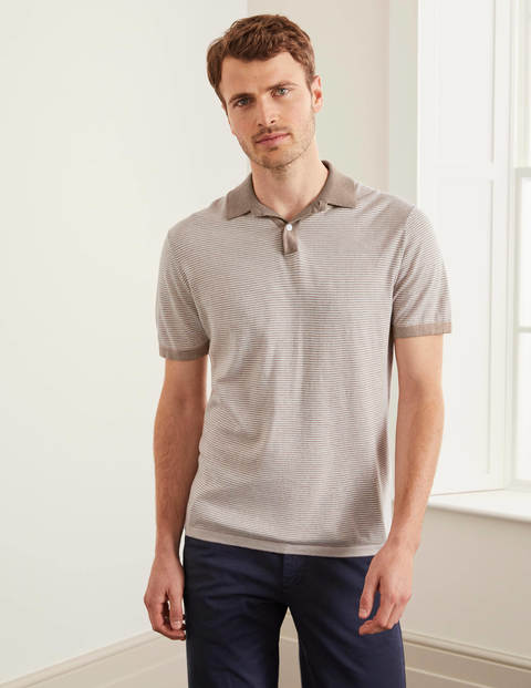 Gestreiftes Strick-Poloshirt - Hellbeige, Gestreift Gestreiftes Strick-Poloshirt - Hellbeige, Gestreift