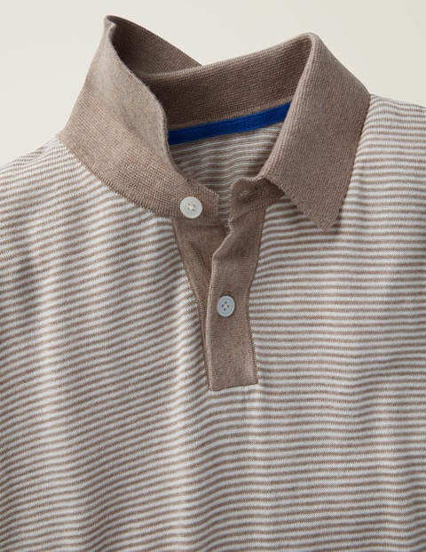 Gestreiftes Strick-Poloshirt - Hellbeige, Gestreift Gestreiftes Strick-Poloshirt - Hellbeige, Gestreift