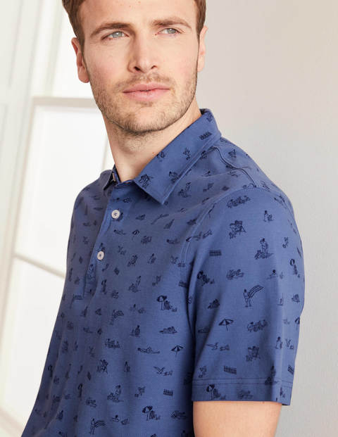 Fröhliches Piqué-Poloshirt - Blautöne, Strandtag Fröhliches Piqué-Poloshirt - Blautöne, Strandtag