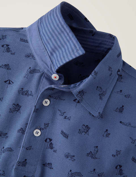 Fröhliches Piqué-Poloshirt - Blautöne, Strandtag Fröhliches Piqué-Poloshirt - Blautöne, Strandtag
