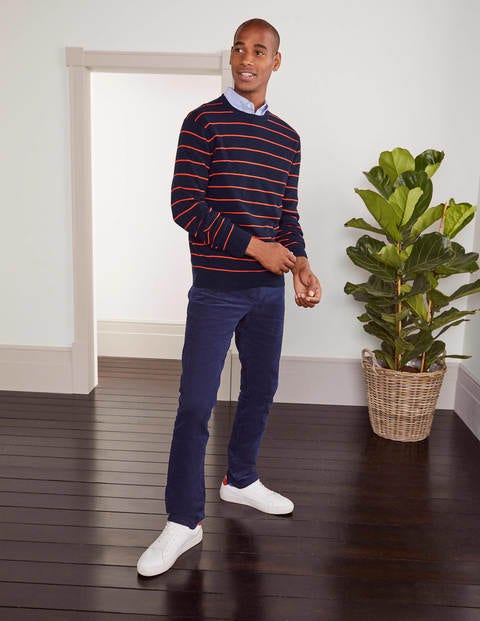 Cashmere Crew Neck - Navy/Orange Stripe Cashmere Crew Neck - Navy/Orange Stripe