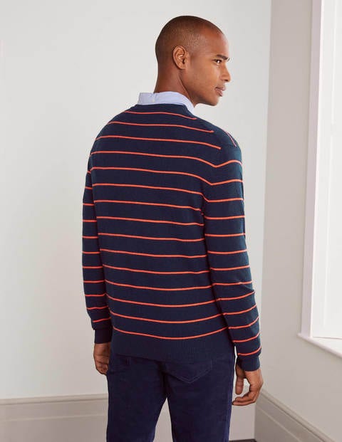 Cashmere Crew Neck - Navy/Orange Stripe Cashmere Crew Neck - Navy/Orange Stripe