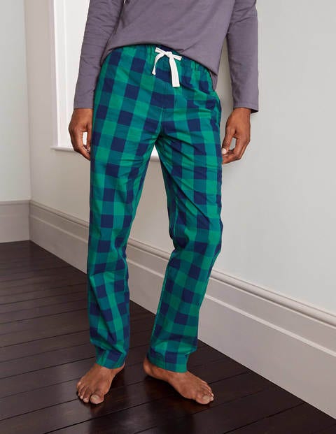 Cotton Poplin Pajama Bottoms - Green/Navy Gingham Cotton Poplin Pajama Bottoms - Green/Navy Gingham