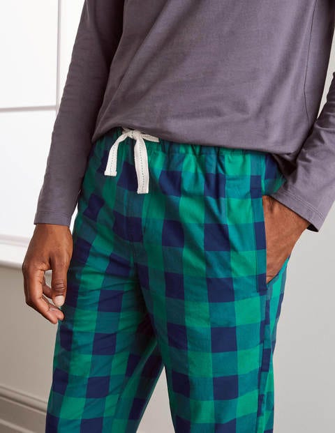 Cotton Poplin Pajama Bottoms - Green/Navy Gingham Cotton Poplin Pajama Bottoms - Green/Navy Gingham