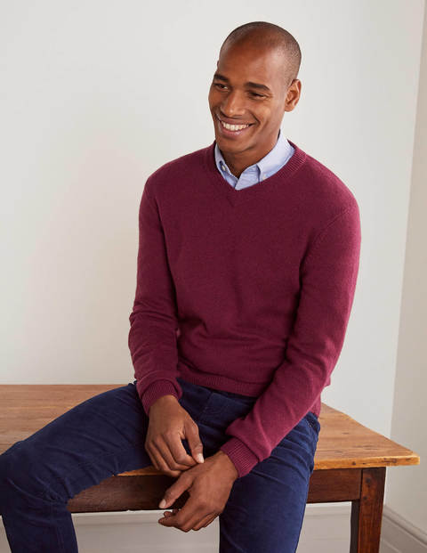 Pull col V en laine d'agneau - Rouge griotte Pull col V en laine d'agneau - Rouge griotte