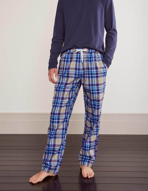 Brushed Cotton Pyjama Bottoms - Greek Blue/Grey Marl Check Brushed Cotton Pyjama Bottoms - Greek Blue/Grey Marl Check
