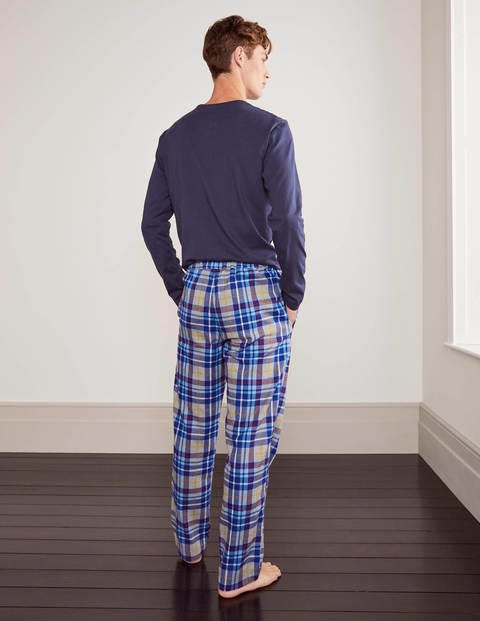 Brushed Cotton Pyjama Bottoms - Greek Blue/Grey Marl Check Brushed Cotton Pyjama Bottoms - Greek Blue/Grey Marl Check