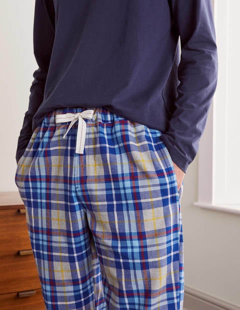 Brushed Cotton Pyjama Bottoms - Greek Blue/Grey Marl Check Brushed Cotton Pyjama Bottoms - Greek Blue/Grey Marl Check