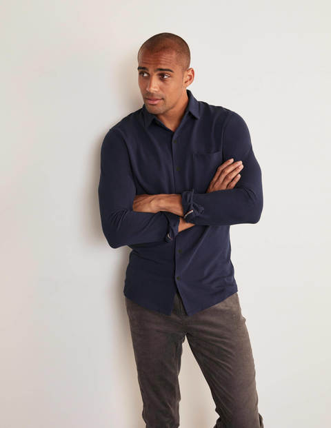 Long Sleeve Piqué Shirt - Navy Long Sleeve Piqué Shirt - Navy