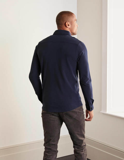 Long Sleeve Piqué Shirt - Navy Long Sleeve Piqué Shirt - Navy