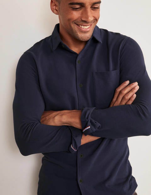 Long Sleeve Piqué Shirt - Navy Long Sleeve Piqué Shirt - Navy
