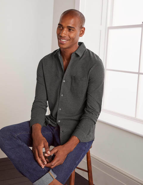 Long Sleeve Piqué Shirt - Charcoal Marl Long Sleeve Piqué Shirt - Charcoal Marl