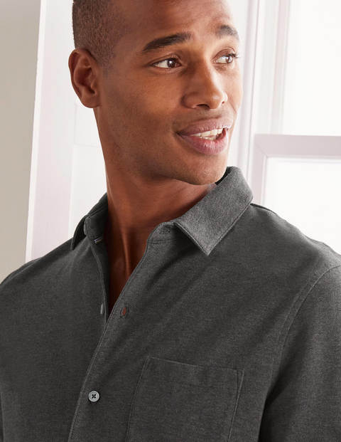 Long Sleeve Piqué Shirt - Charcoal Marl Long Sleeve Piqué Shirt - Charcoal Marl