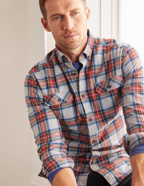 Flannel Check Shirt - Grey Marl/ Red Check Flannel Check Shirt - Grey Marl/ Red Check