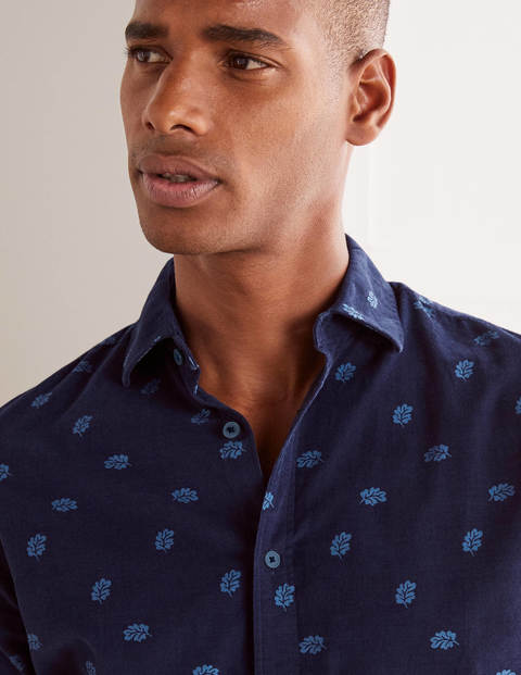 Chemise imprimée en velours côtelé - Feuille bleu marine Neptune Chemise imprimée en velours côtelé - Feuille bleu marine Neptune