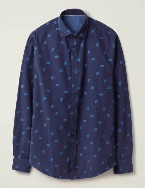 Chemise imprimée en velours côtelé - Feuille bleu marine Neptune Chemise imprimée en velours côtelé - Feuille bleu marine Neptune