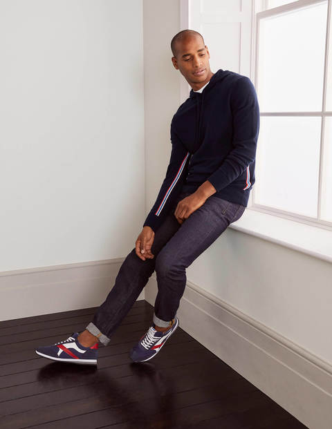 Cashmere Hoodie - Navy Side Stripe Cashmere Hoodie - Navy Side Stripe