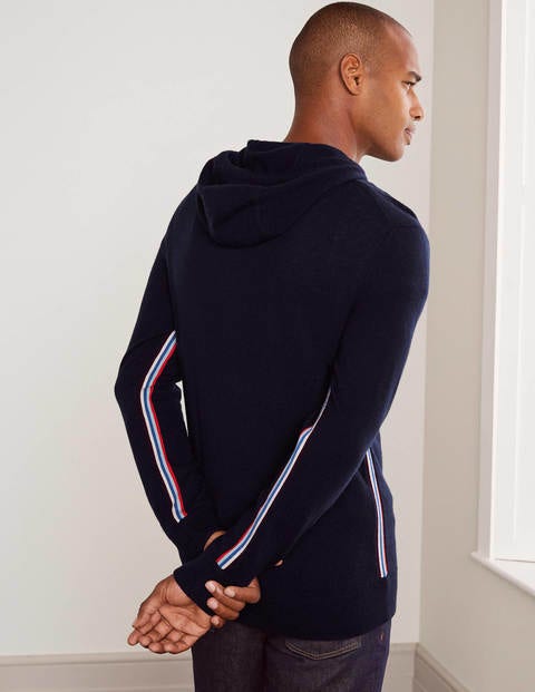 Cashmere Hoodie - Navy Side Stripe Cashmere Hoodie - Navy Side Stripe