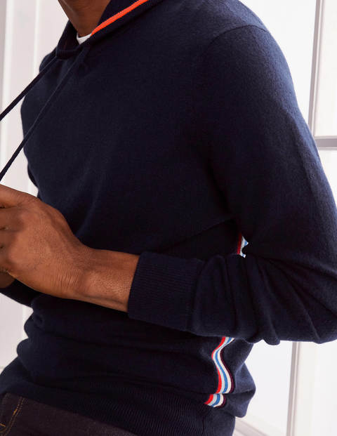 Cashmere Hoodie - Navy Side Stripe Cashmere Hoodie - Navy Side Stripe