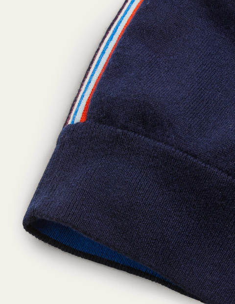 Kaschmir-Kapuzenpullover - Navy, Seitenstreifen Kaschmir-Kapuzenpullover - Navy, Seitenstreifen