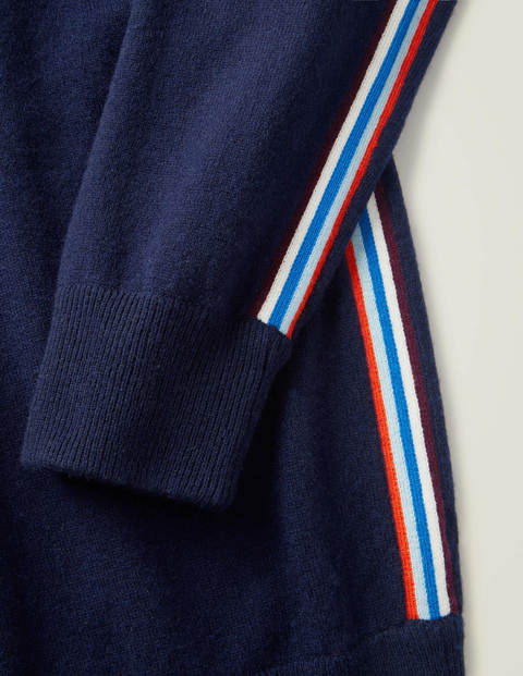 Kaschmir-Kapuzenpullover - Navy, Seitenstreifen Kaschmir-Kapuzenpullover - Navy, Seitenstreifen