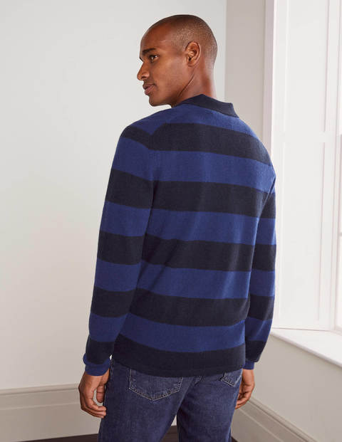 Polohemd aus Kaschmir - Leuchtendes Navy/Navy, Gestreift Polohemd aus Kaschmir - Leuchtendes Navy/Navy, Gestreift