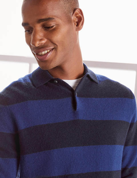 Polohemd aus Kaschmir - Leuchtendes Navy/Navy, Gestreift Polohemd aus Kaschmir - Leuchtendes Navy/Navy, Gestreift