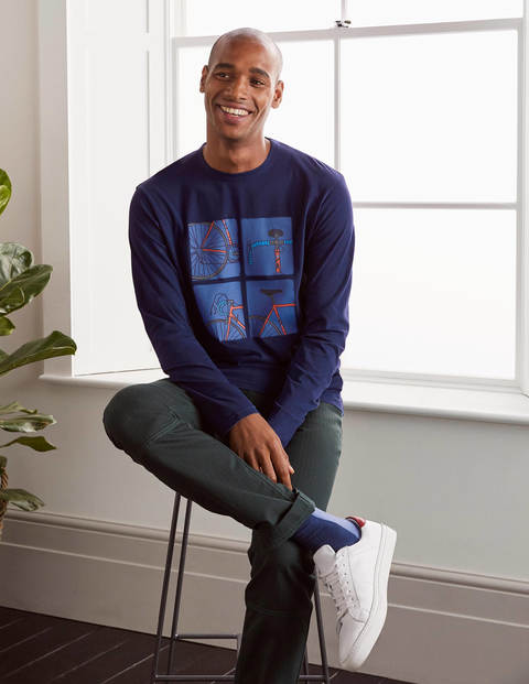 Long Sleeve Graphic T-Shirt - Light Navy Bikes Long Sleeve Graphic T-Shirt - Light Navy Bikes