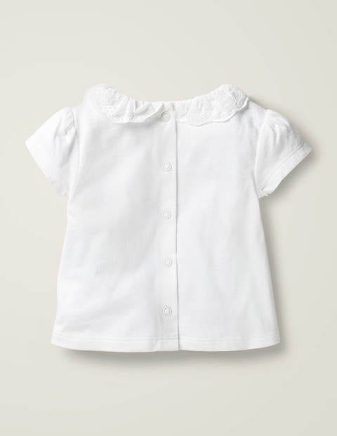 T-Shirt mit Lochstickerei am Kragen - Weiß, Lochstickerei