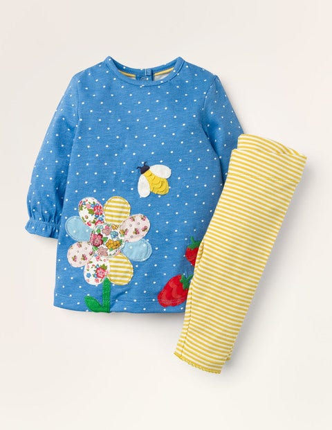 Big Appliqué Dress Set - Elizabethan Blue Pin Spot Big Appliqué Dress Set - Elizabethan Blue Pin Spot