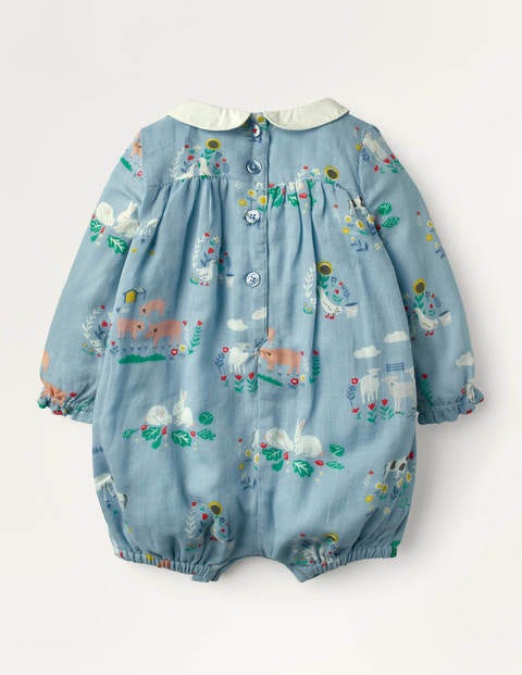Smocked Romper - Baby Blue Farmhouse Smocked Romper - Baby Blue Farmhouse