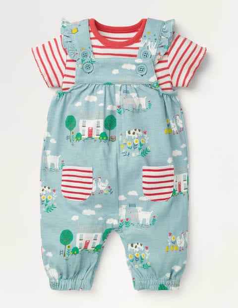 Jersey Dungaree Set - Baby Blue Farmhouse Jersey Dungaree Set - Baby Blue Farmhouse