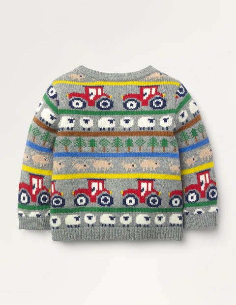 Colourful Cardigan - Grey Marl Farm Fairisle Colourful Cardigan - Grey Marl Farm Fairisle