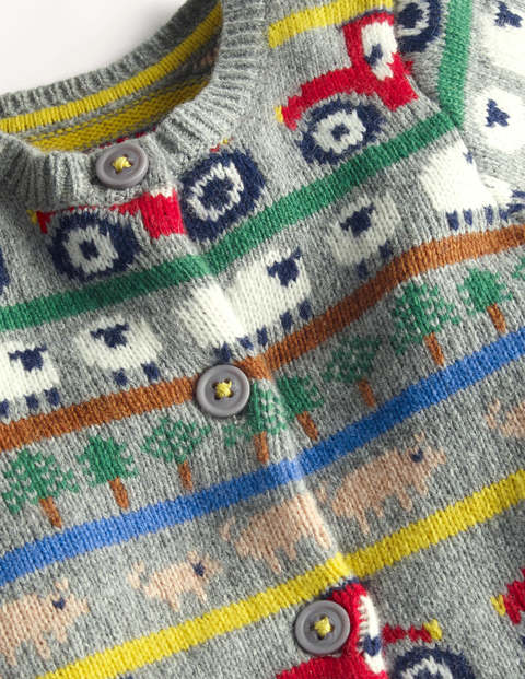 Colourful Cardigan - Grey Marl Farm Fairisle Colourful Cardigan - Grey Marl Farm Fairisle