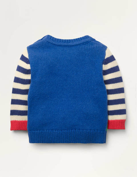 Fröhlicher Strickpullover - Elisabethanisches Blau, Szene Fröhlicher Strickpullover - Elisabethanisches Blau, Szene