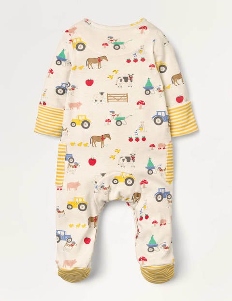 Printed Supersoft Sleepsuit - Ivory Sprout's Farm Printed Supersoft Sleepsuit - Ivory Sprout's Farm