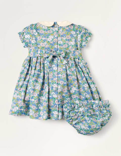Smocked Occasion Dress - Soft Bluebell Flowerbed Smocked Occasion Dress - Soft Bluebell Flowerbed