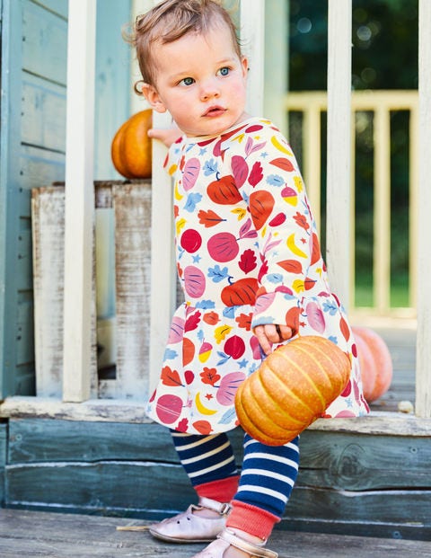 Cosy Printed Sweatshirt Dress - Orange Baby Harvest Cosy Printed Sweatshirt Dress - Orange Baby Harvest